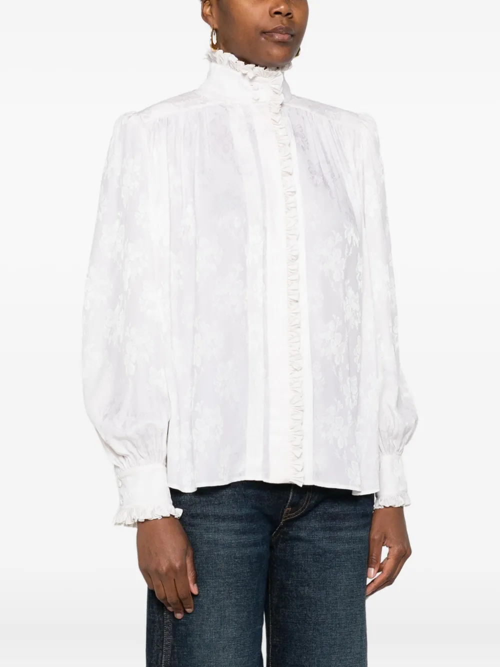Chloé Ruffled Jacquard Blouse In White