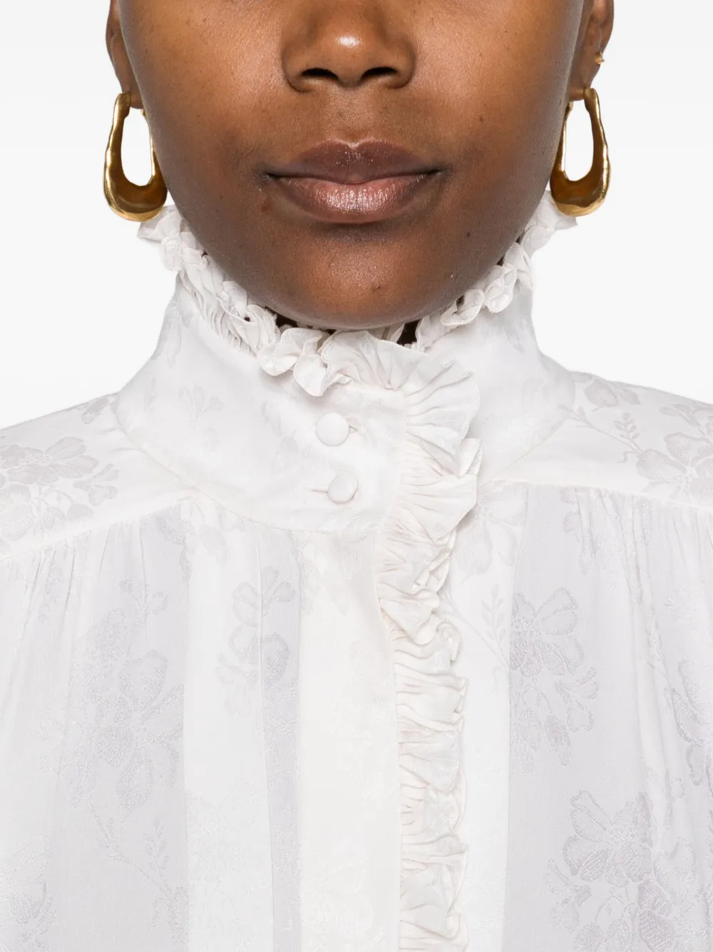 Chloé Ruffled Jacquard Blouse In White