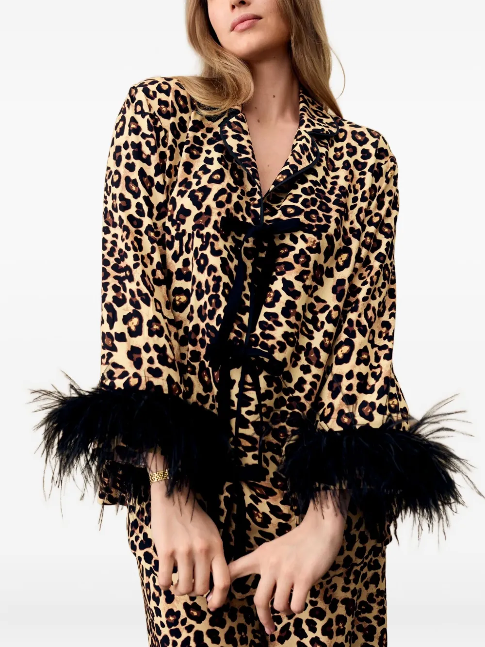 Sleeper Feather-trimmed Leopard-print Pajamas In Brown