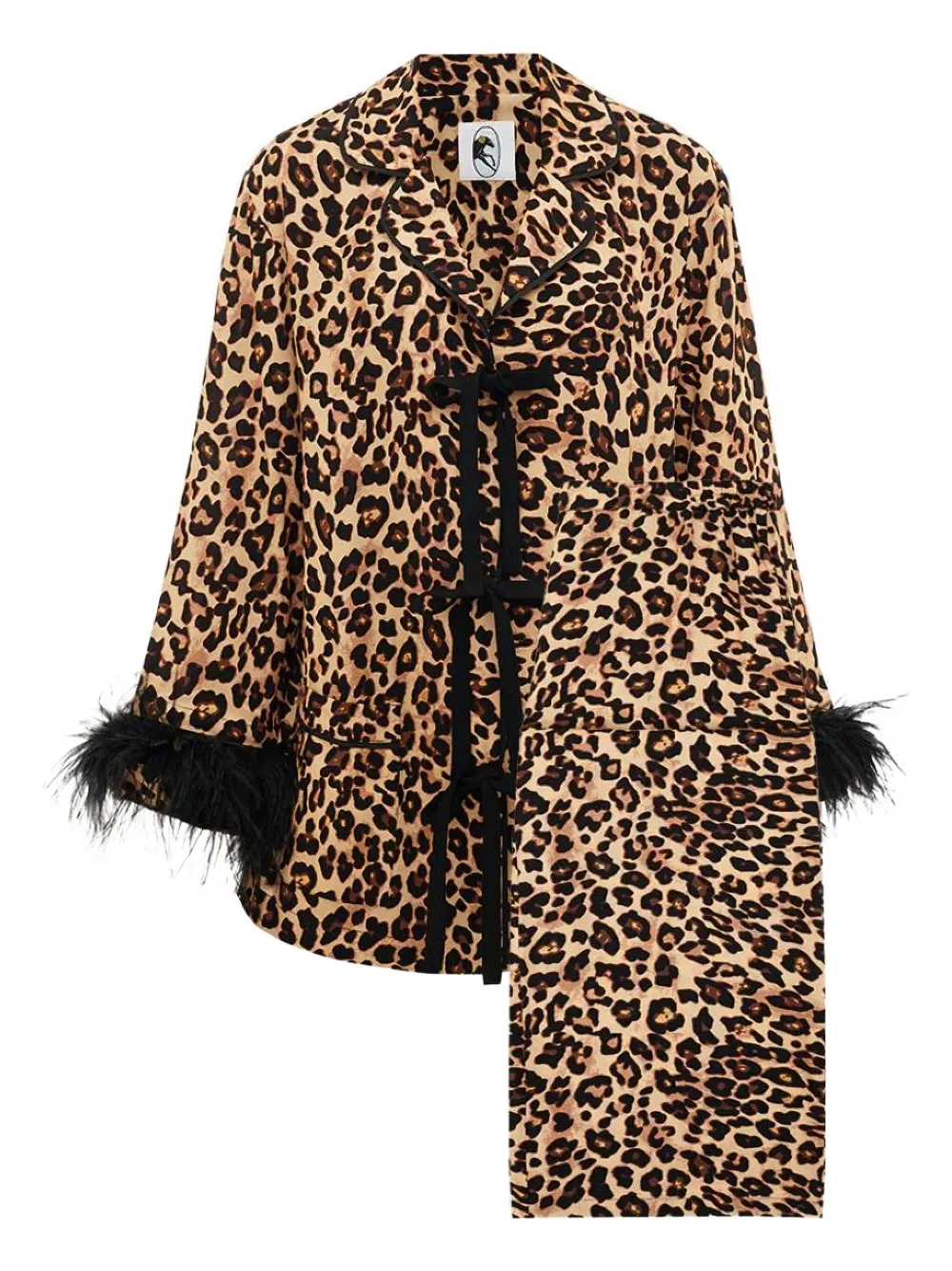Sleeper Feather-trimmed Leopard-print Pajamas In Brown