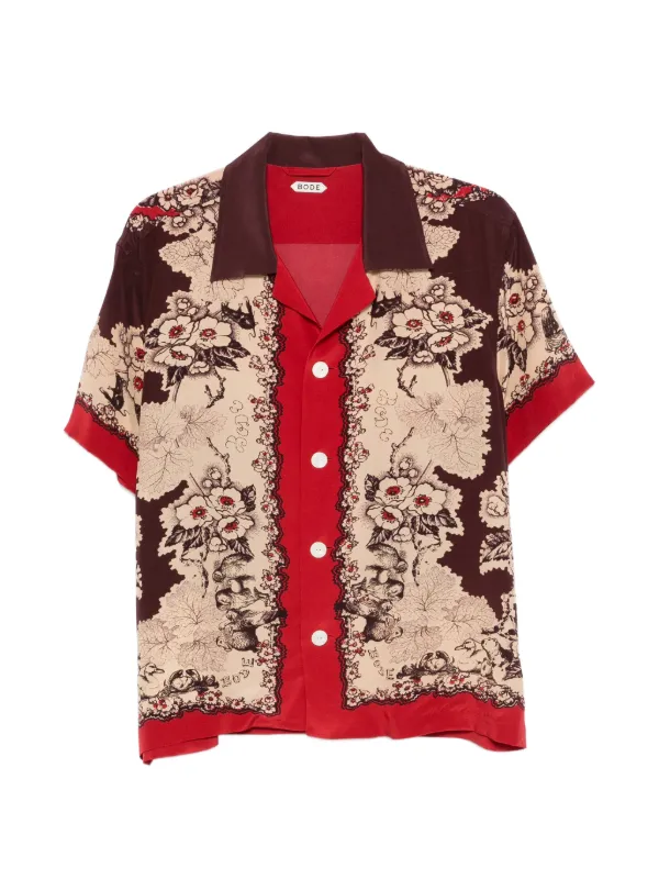 Bode Storybook Floral-print Short-sleeve Shirt in Red