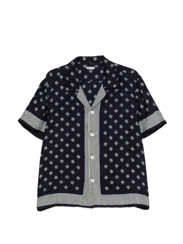 Bode Foyer Diamond Short Sleeve Shirt in Blue