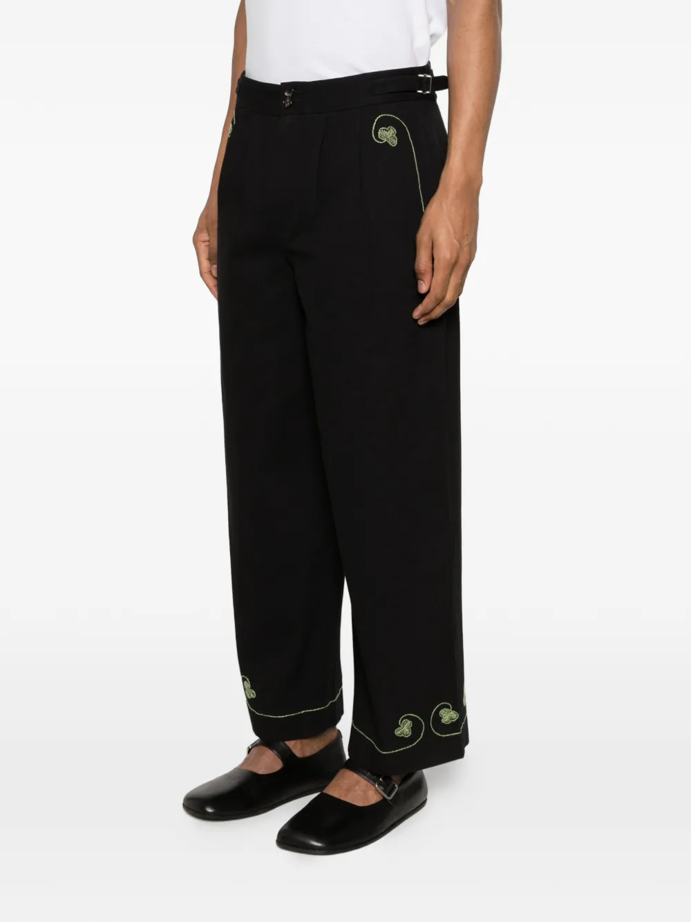  Bode Pantalones Lucky Draw Bordados - Negro 
