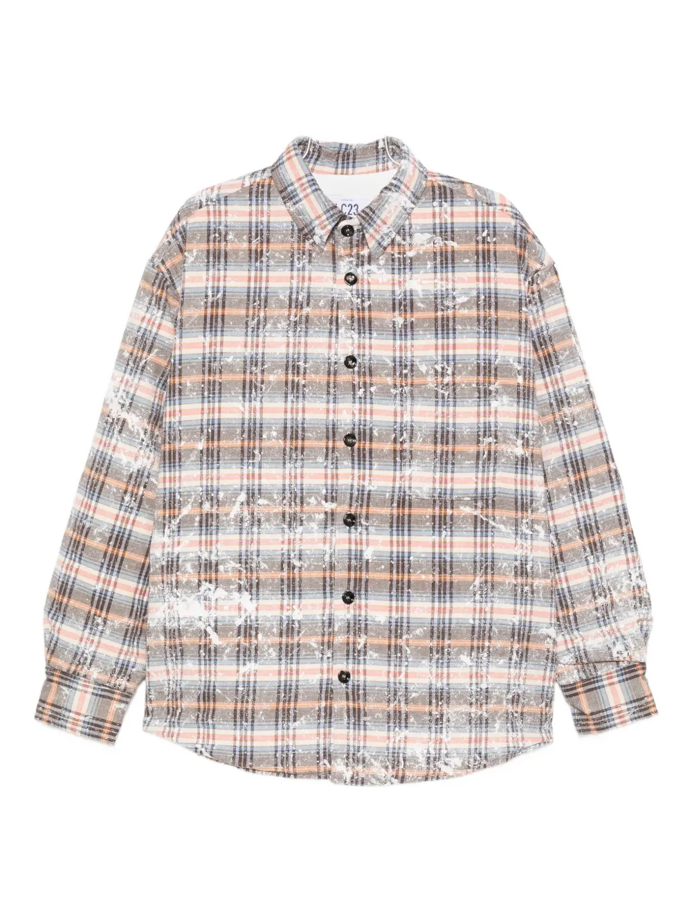 Lc23 Checked Paint-splatter Shirt Jacket In Brown