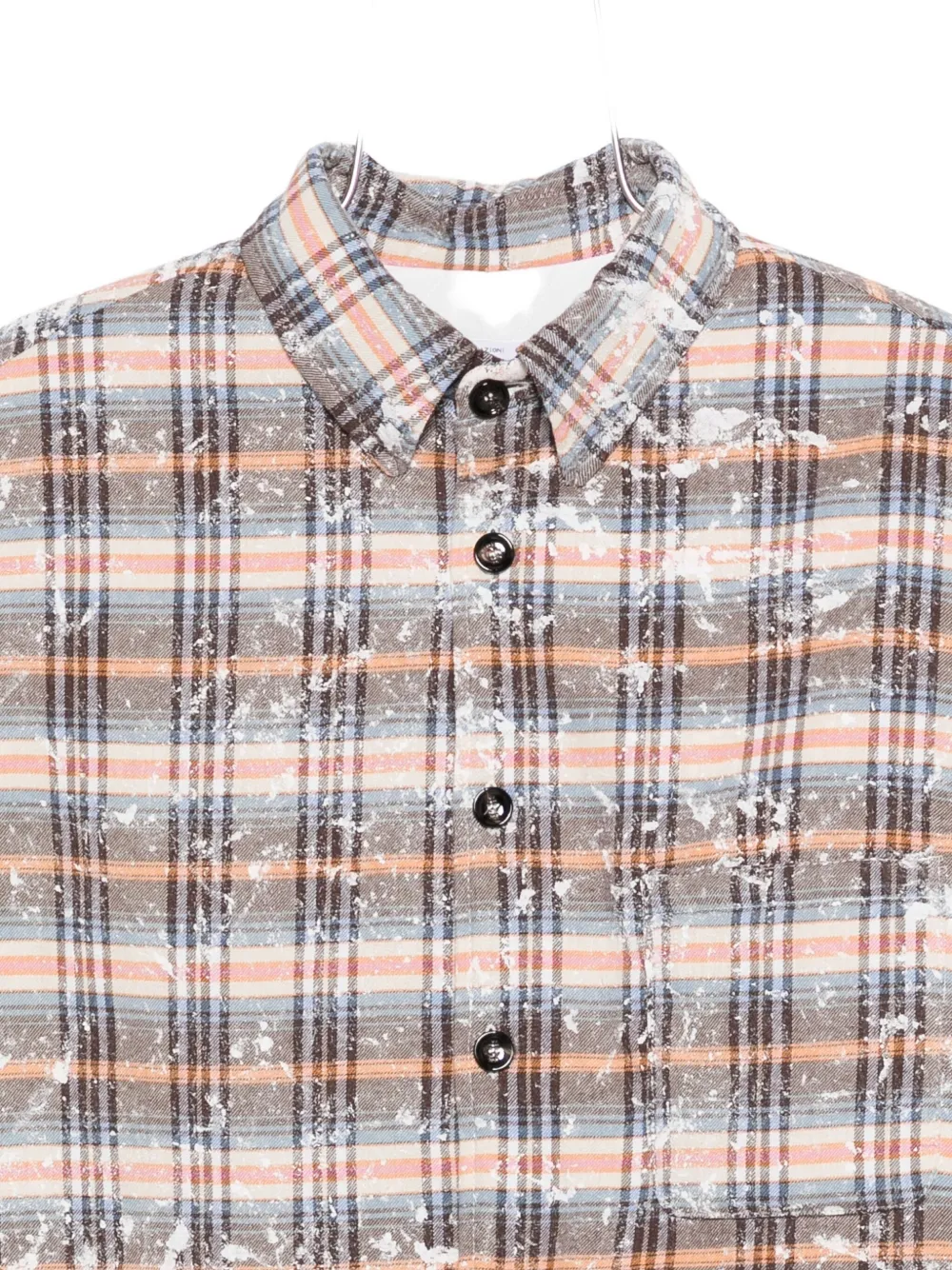 Lc23 Checked Paint-splatter Shirt Jacket In Brown