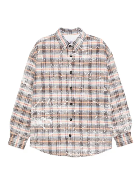 LC23 checked paint-splatter shirt jacket