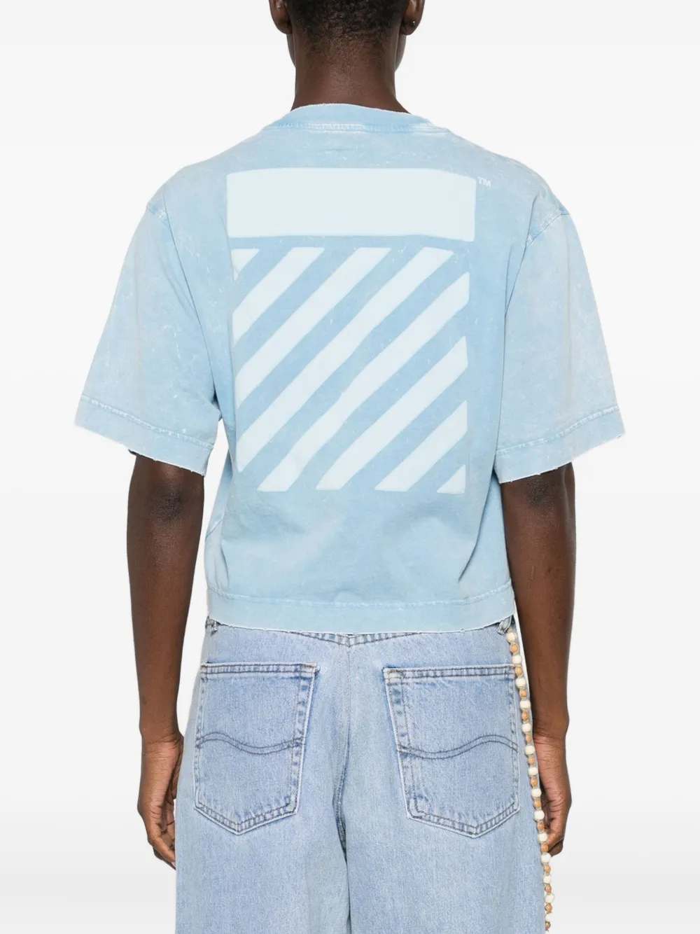 Off-White Cropped T-shirt met logoprint Blauw