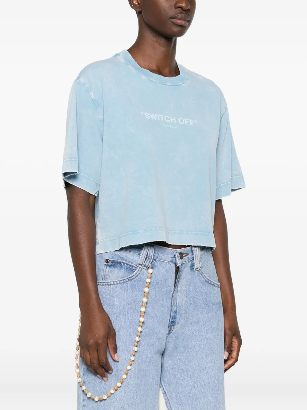 Off-White Cropped T-shirt met logoprint Blauw