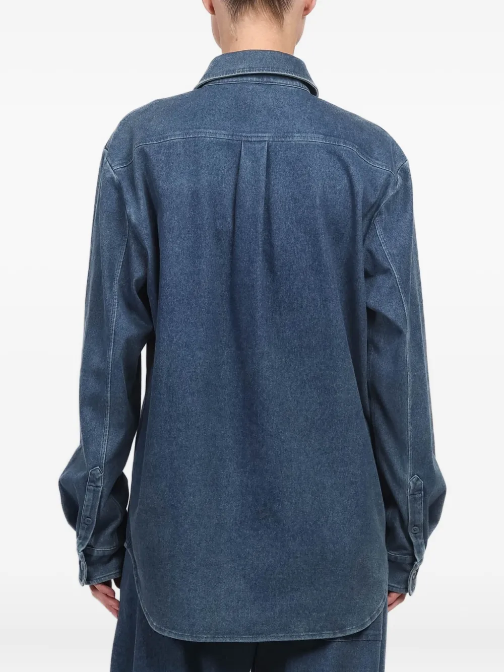 Tibi Collared Denim Shirt In Blue