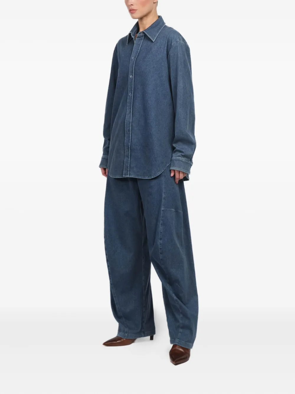 Tibi Collared Denim Shirt In Blue