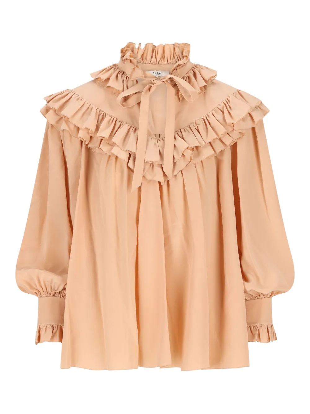 Chloé Sand Brown Oversized Ruffle Top In Neutral