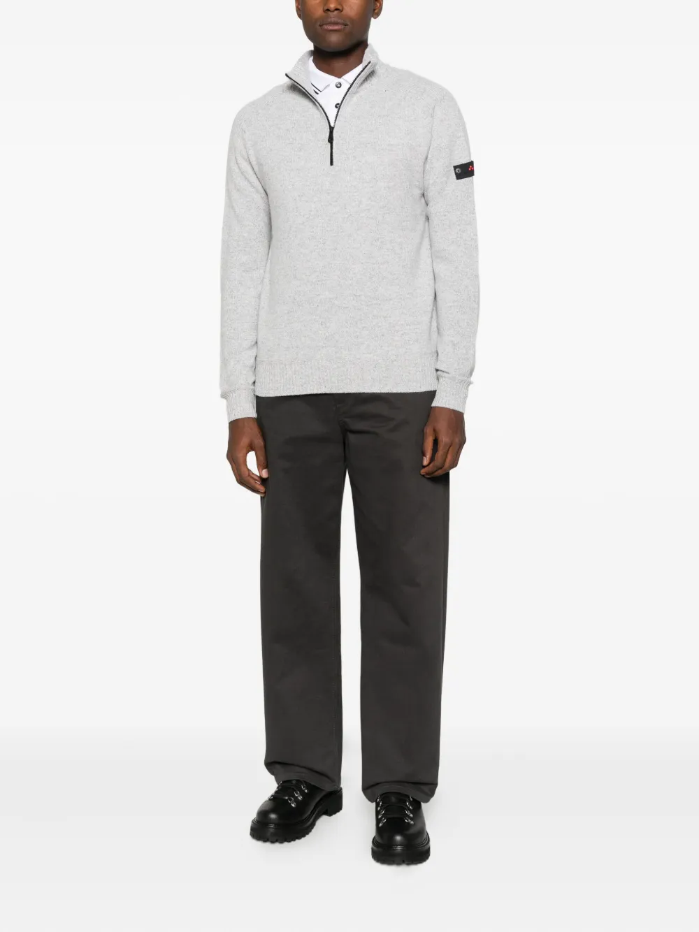 Peuterey Zip Mock-neck Sweater In Gray