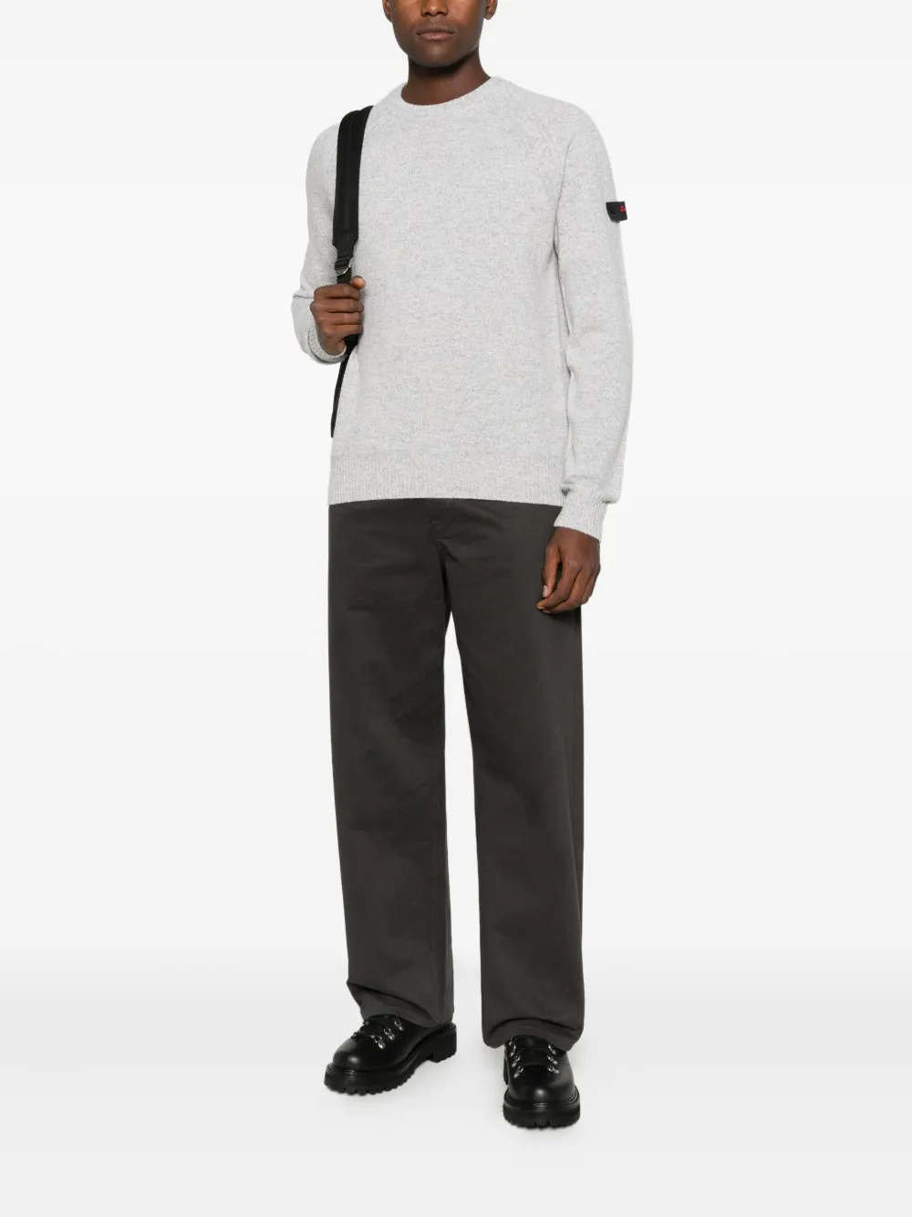 Peuterey Crew-neck Logo-patch Sweater In Gray