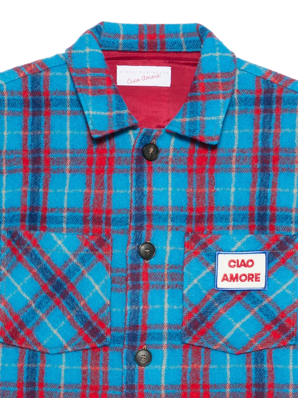 Giada Benincasa Geruit jack van scheerwol Blauw