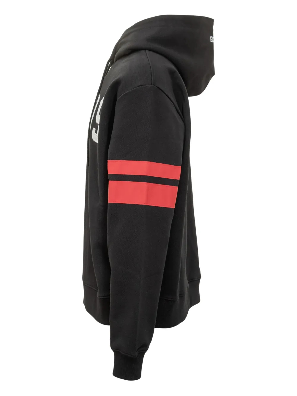 Gcds Sporty Black Hoodie With Bold Logo And Stripe Accents In Black