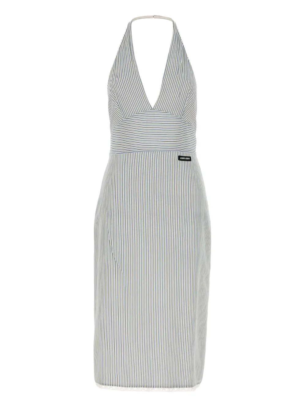 Miu Miu Abito midi a righe con scollo all'americana | bianco | Image 1