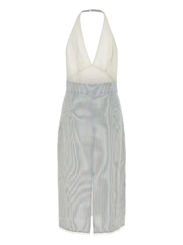 Miu Miu Striped Halterneck Midi Dress | White | FARFETCH PL