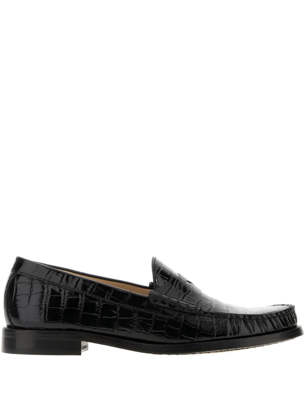 Stuart Weitzman Lottie crocodile-embossed loafers Black