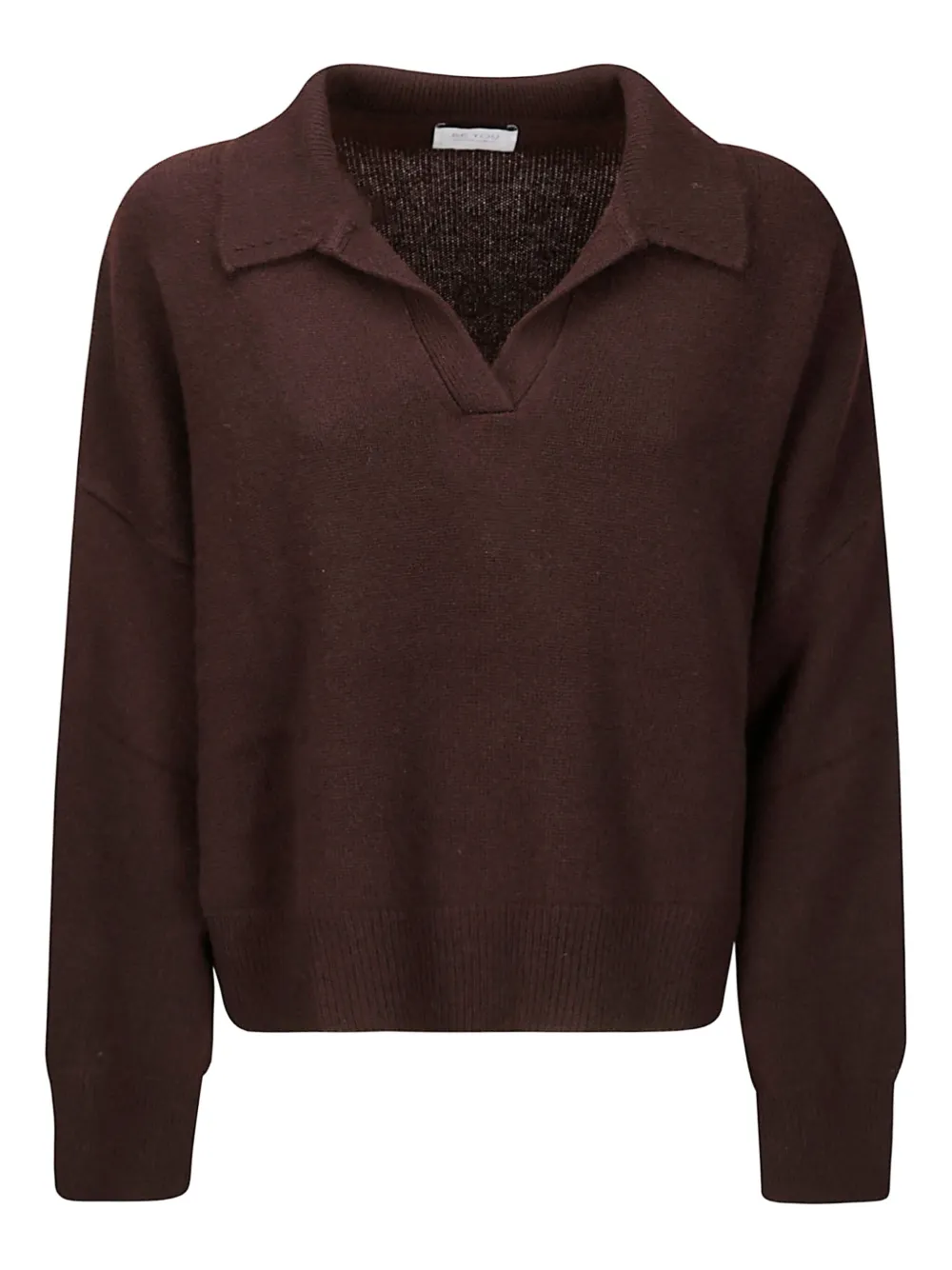 Be You Cashmere Polo Sweater With V-neckline And Collar In Brown