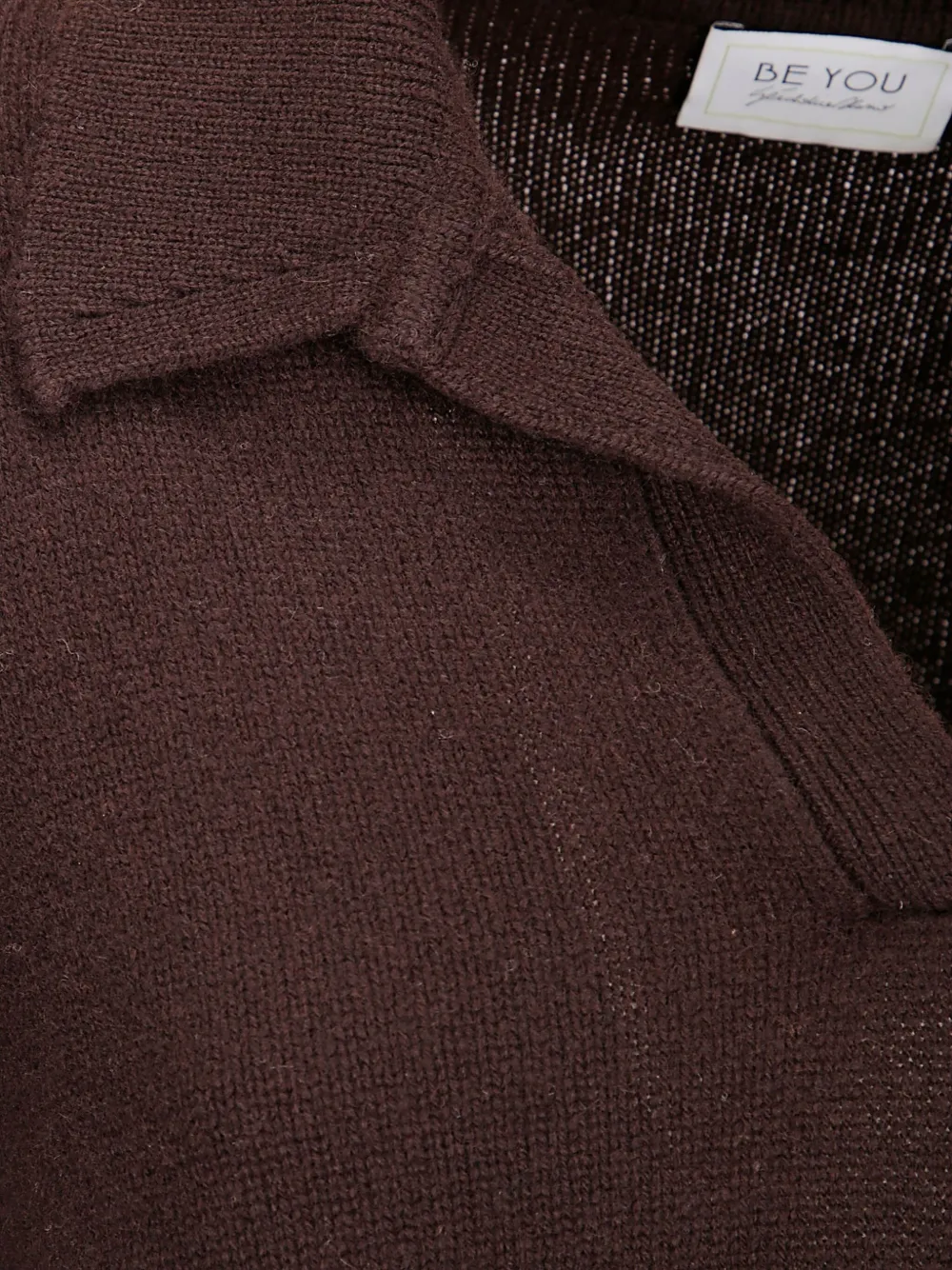 Be You Cashmere Polo Sweater With V-neckline And Collar In Brown