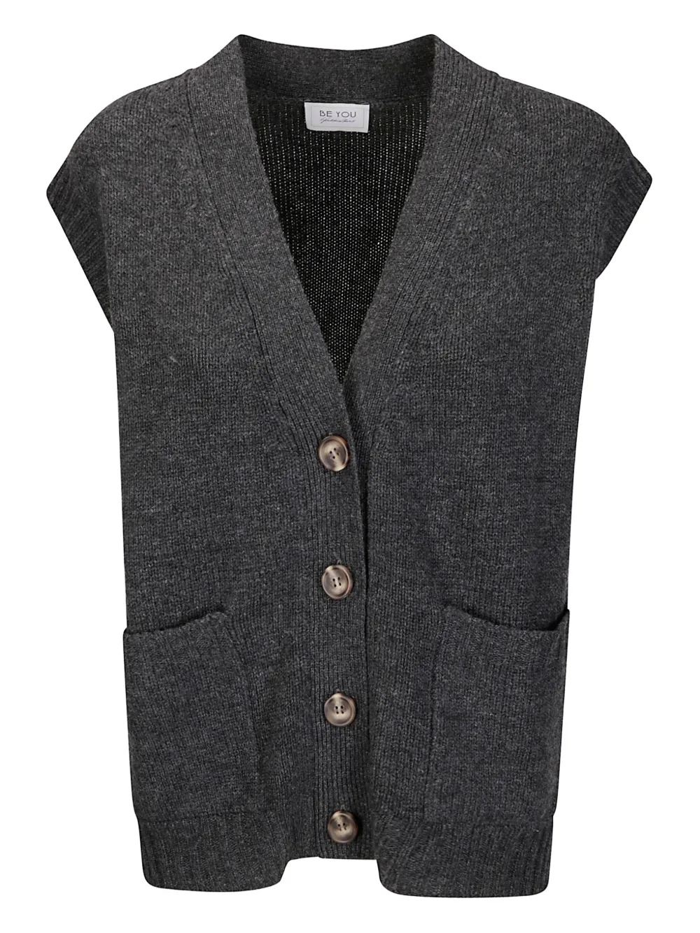Be You Refined Cashmere Gilet With Contrasting Front Buttons And Deep Neckline In Gray