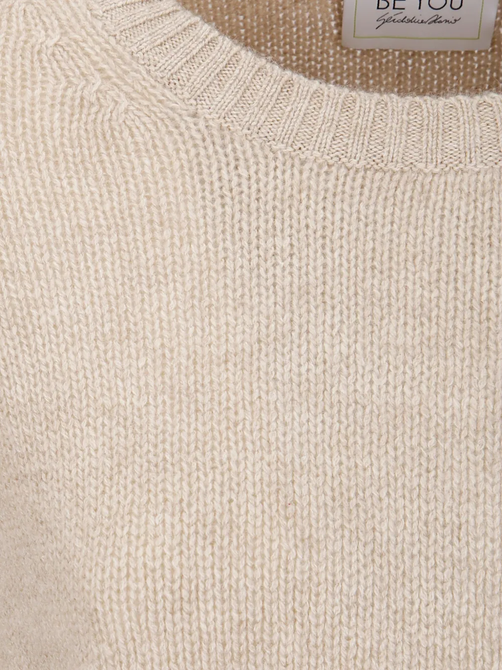Be You Fine Knit Cashmere Crewneck Sweater With Short Comfortable Fit In Neutral