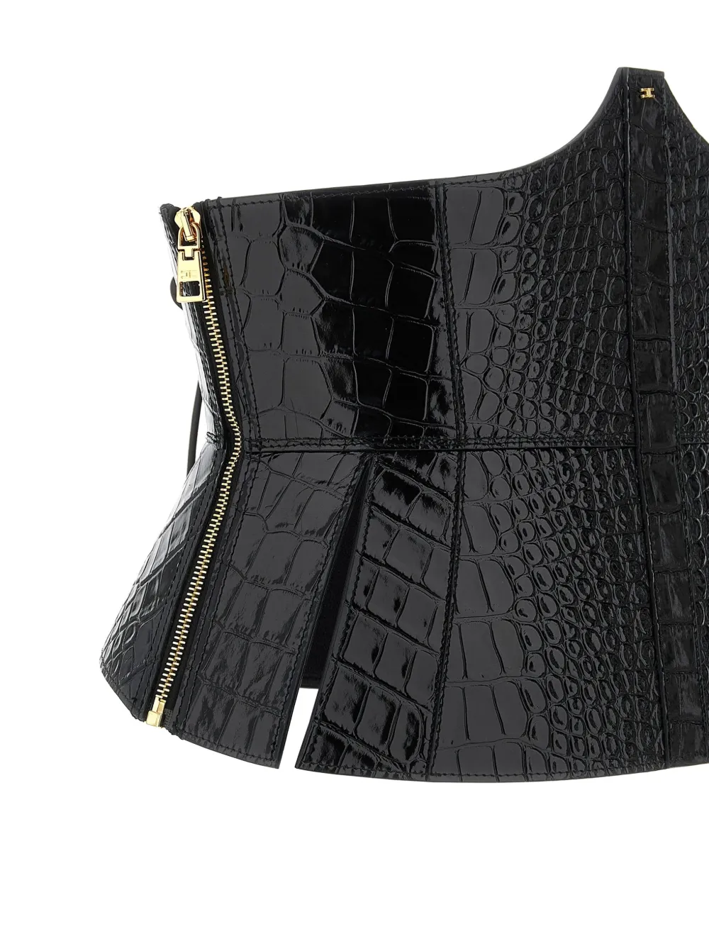 Elisabetta Franchi Crocodile-effect Bustier Belt In Black