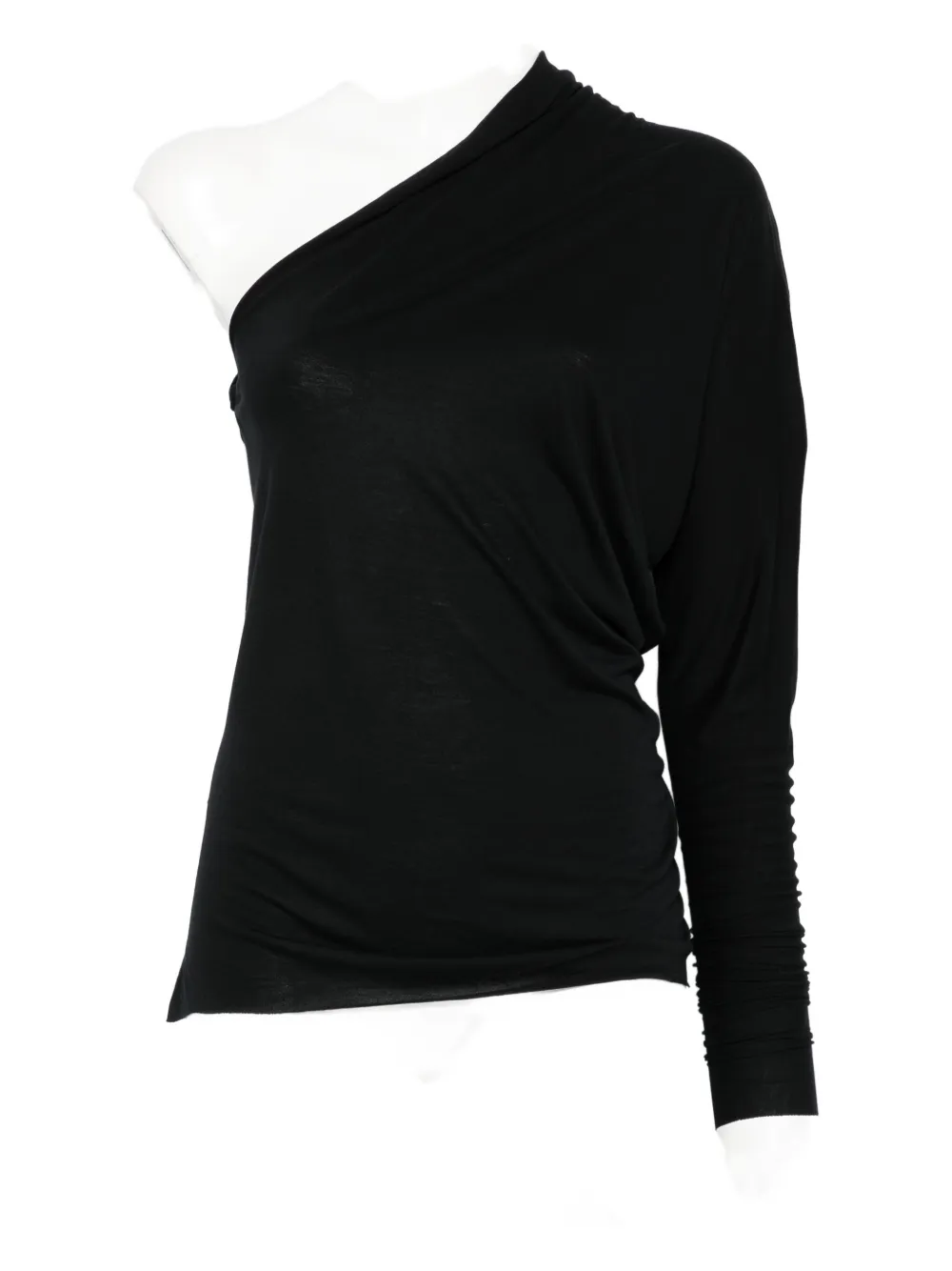 Rick Owens One Shoulder Long Sleeve Fitted Top In Black
