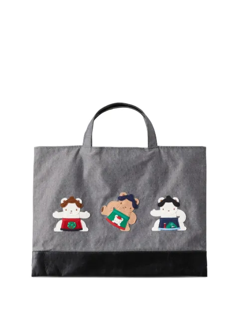 familiar bear-applique tote bag