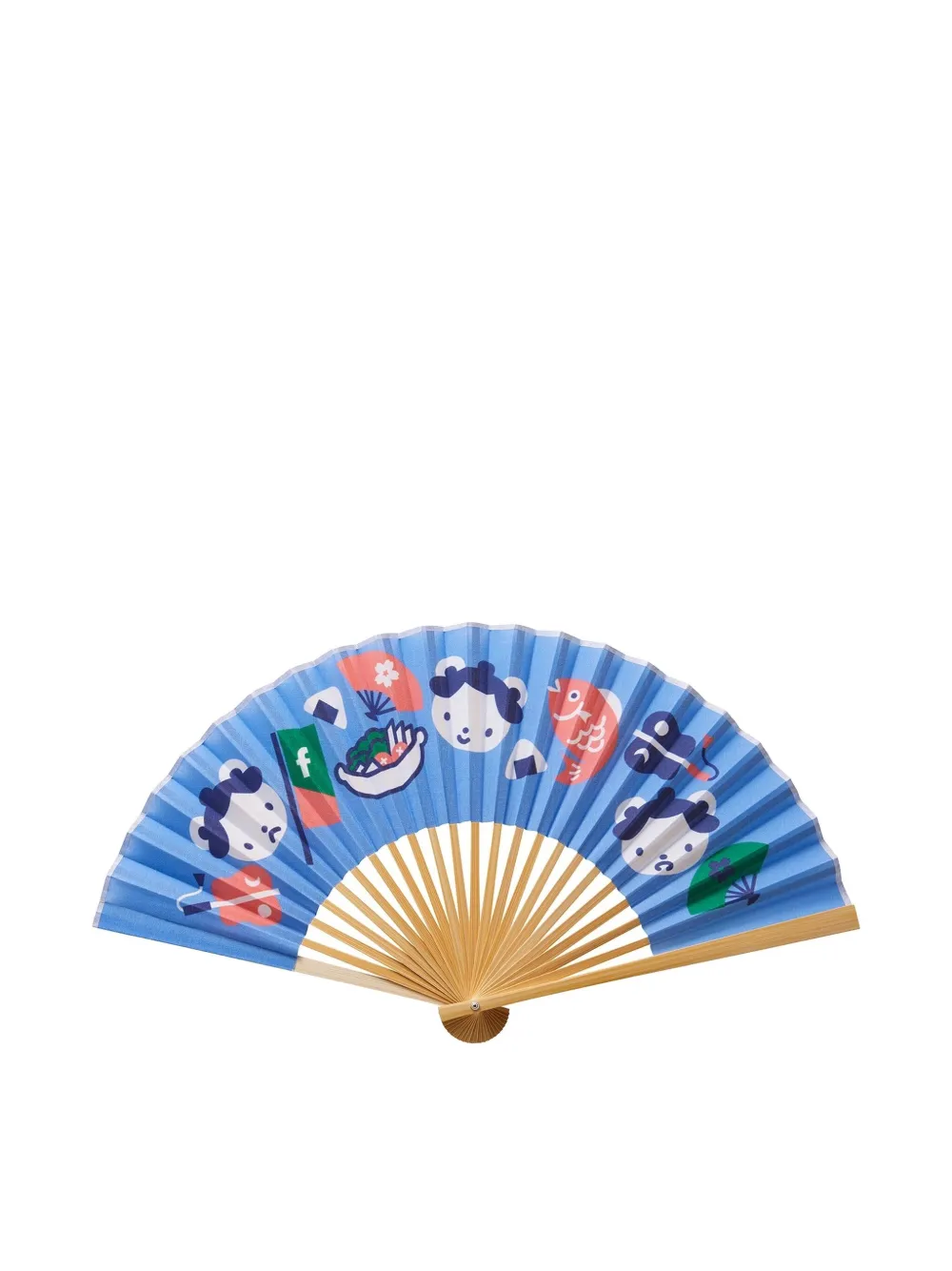 familiar illustrated bamboo hand fan | Blue | Image 1