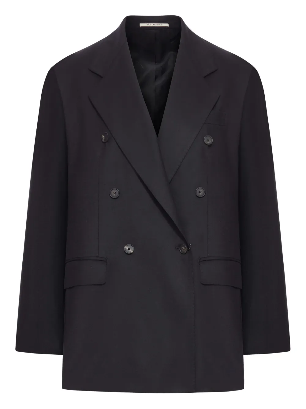 Tagliatore Double-breasted Wool And Silk Blazer In Black