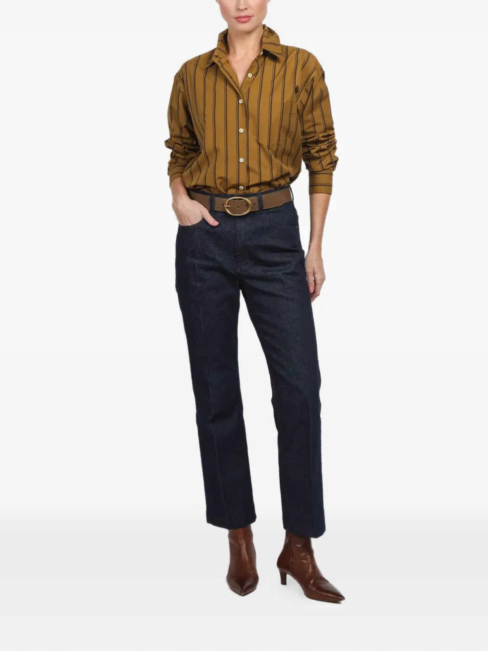JAMIE HALLER striped chest-pocket shirt - Bruin