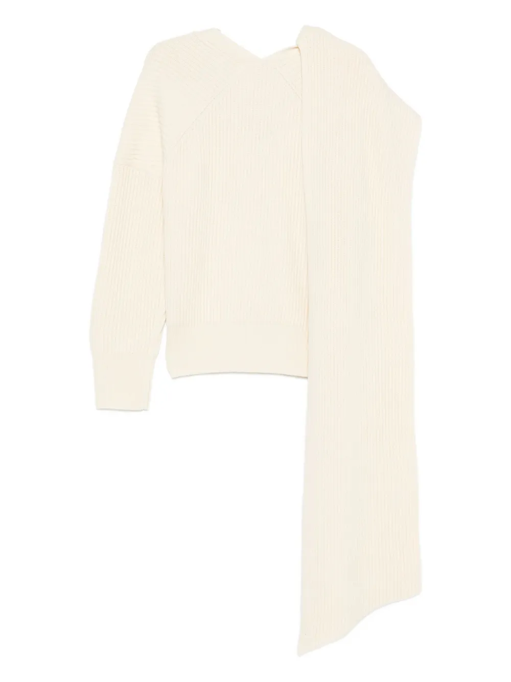 Christian Wijnants Ribbed Scarf-attached Cardigan In Neutral