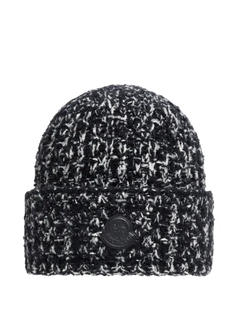 Moncler tweed logo-patch beanie