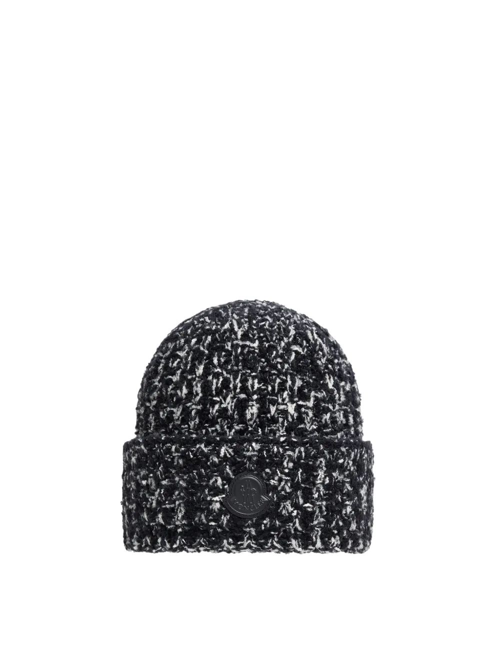 Moncler Tweed Logo-patch Beanie In Black