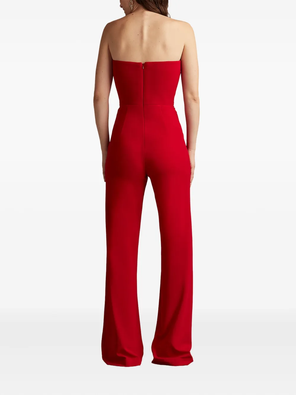 Tadashi Shoji Embroidered Flower Detail Strapless Jumpsuit In Red