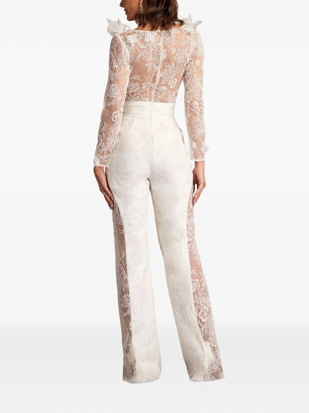 Tadashi Shoji Enger 3d Floral Embroidered Jumpsuit In White