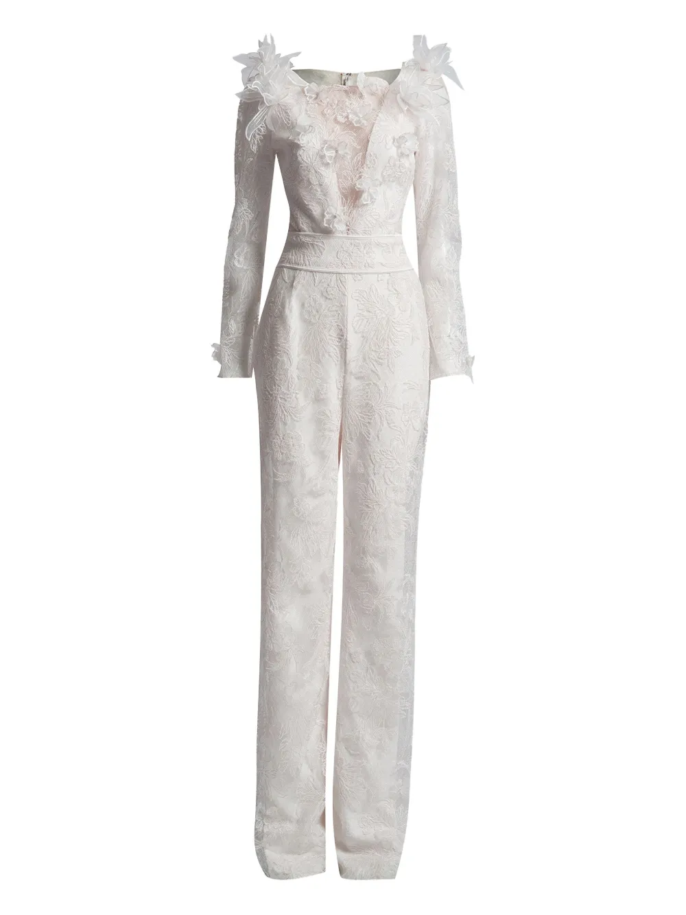 Tadashi Shoji Enger 3d Floral Embroidered Jumpsuit In White