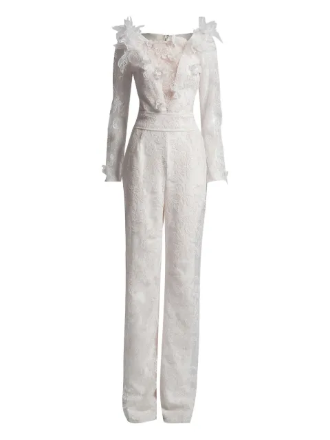 Tadashi Shoji floral-lace ruffle jumpsuit