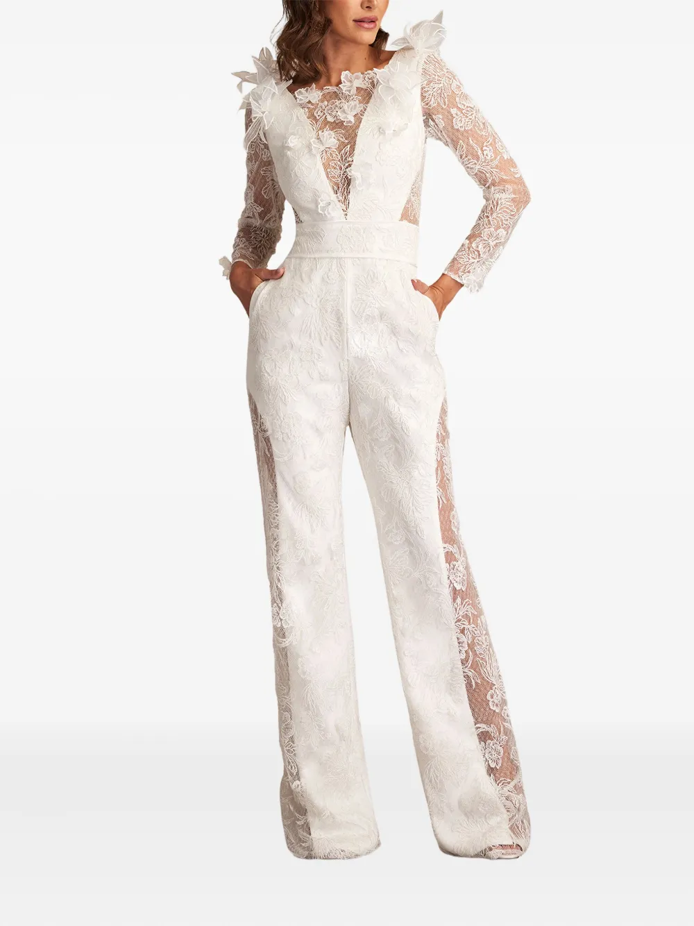 Tadashi Shoji Jumpsuit met bloemenprint en ruches - Wit