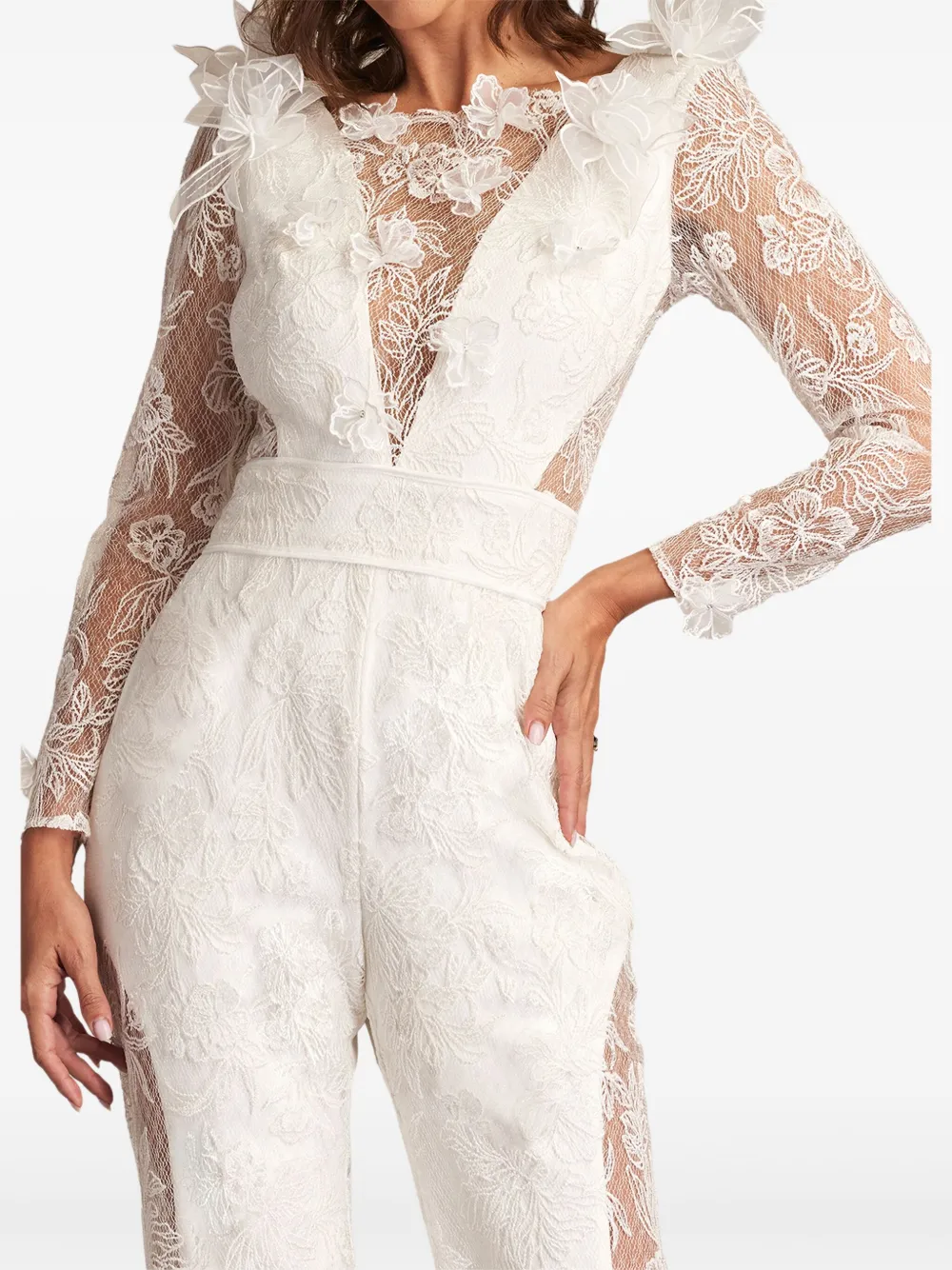 Tadashi Shoji Enger 3d Floral Embroidered Jumpsuit In White