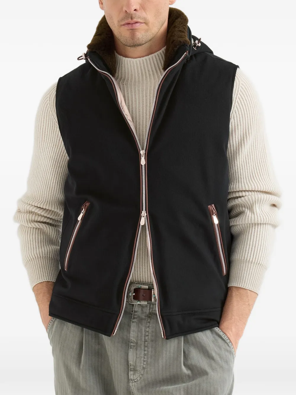 Brunello Cucinelli Wollen gilet met capuchon Zwart