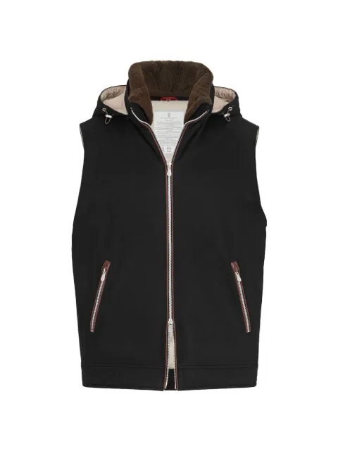 Brunello Cucinelli bonded wool flannel hooded down vest with detachable shearling insert