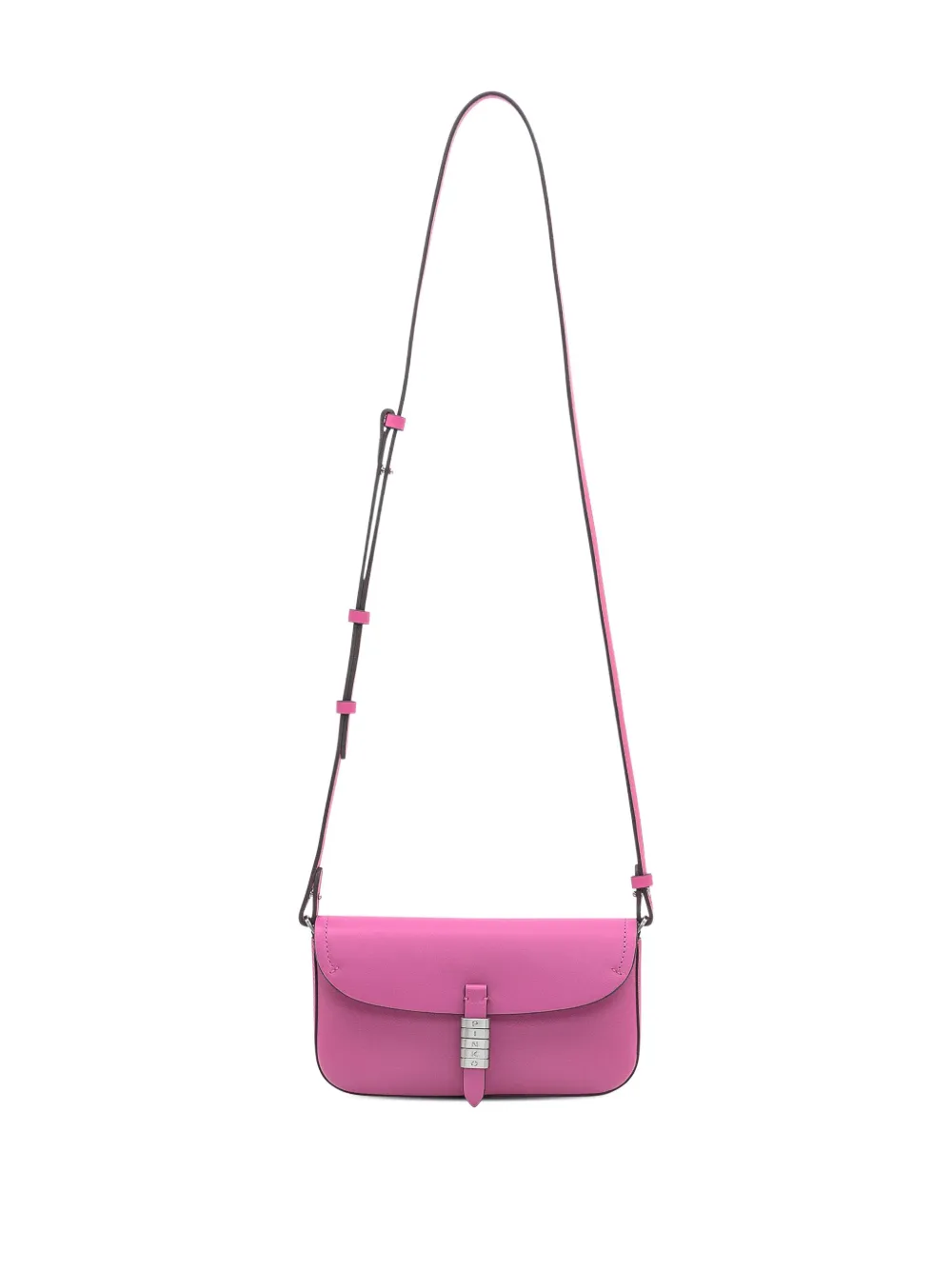 Pinko Letter Detail Saddle Flat Cross Body Bag In Pink