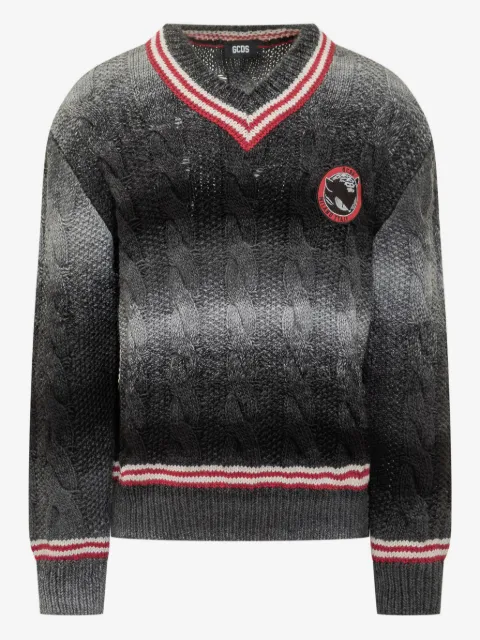 GCDS Kittho cable-knit V-neck sweater