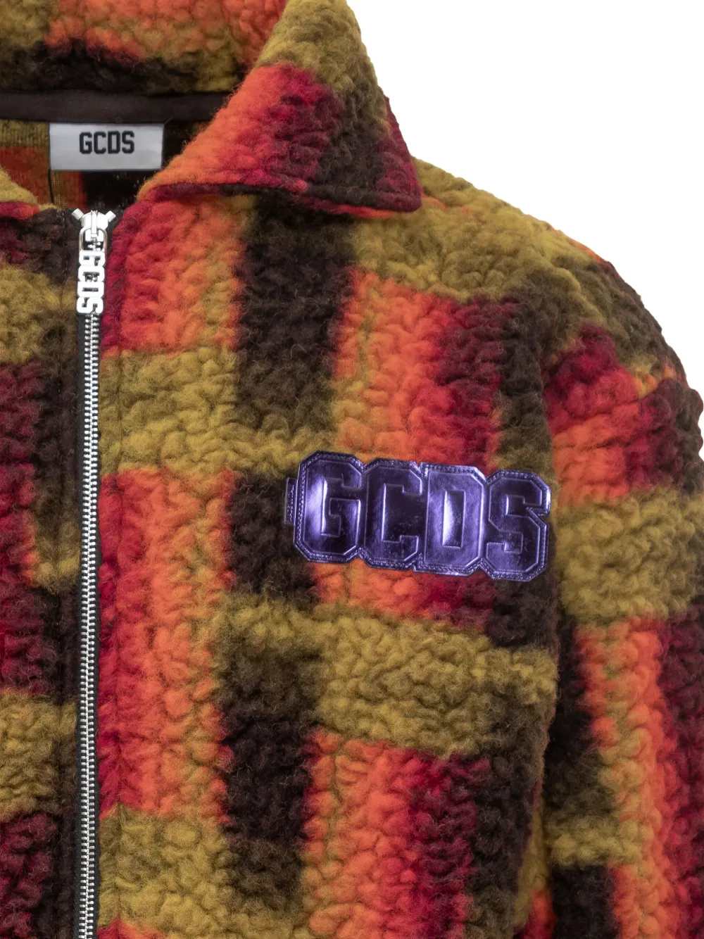 Gcds Teddy-texture Zip Jacket In Brown
