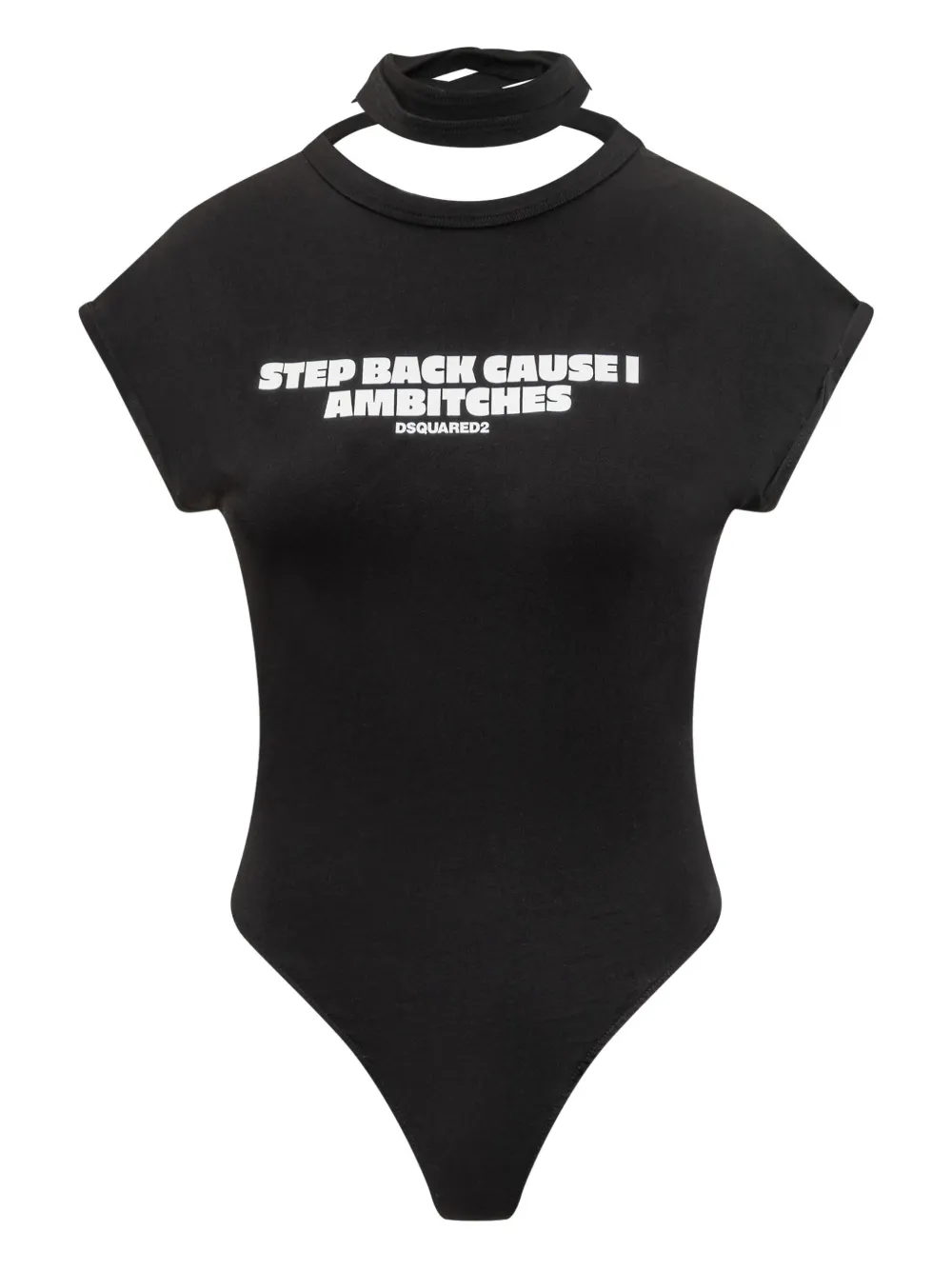 Dsquared2 Black Bodysuit With Print And Neck Tie In Black
