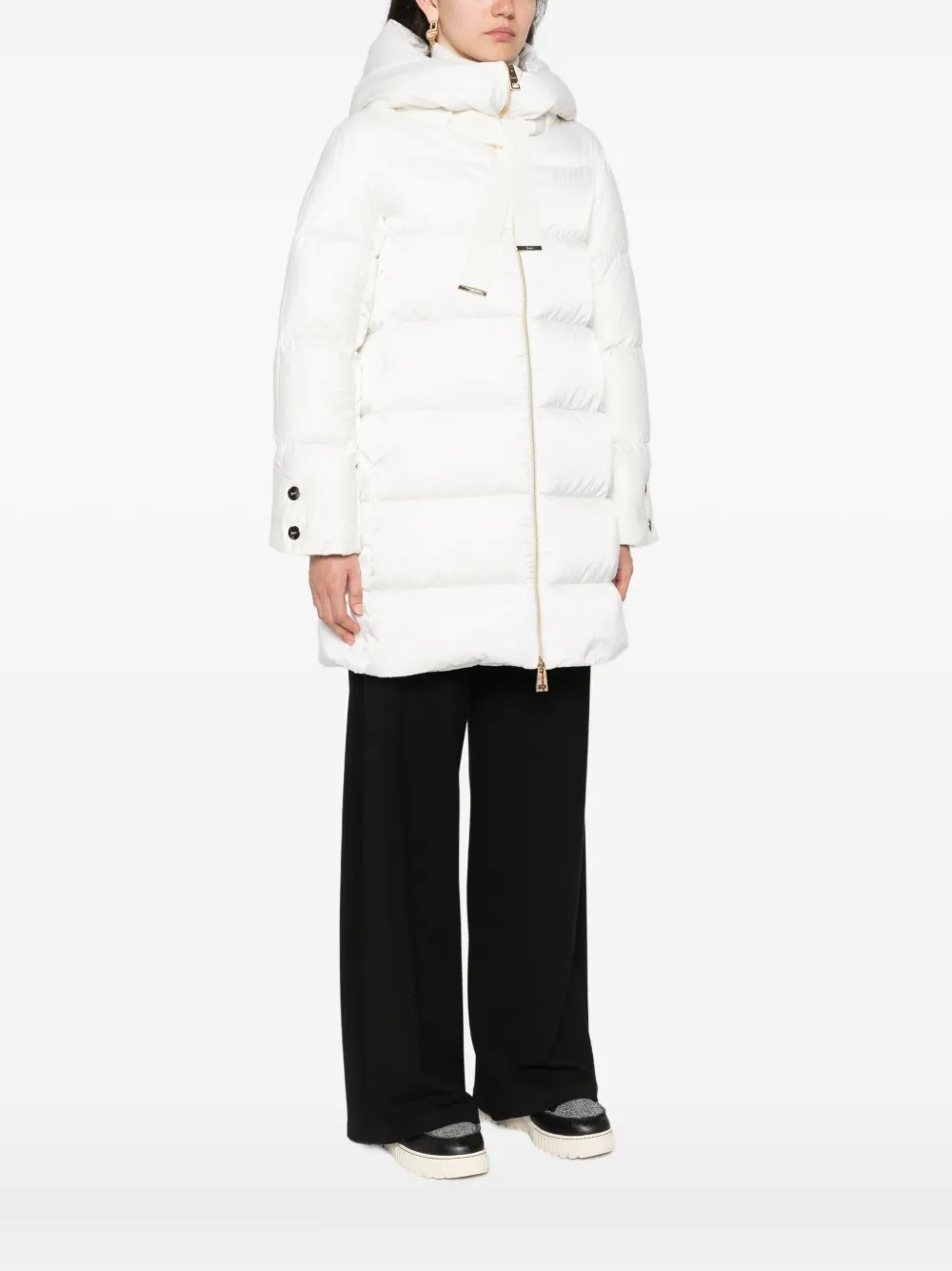 Herno Long Quilted Jacket With High Neck And Hood In White