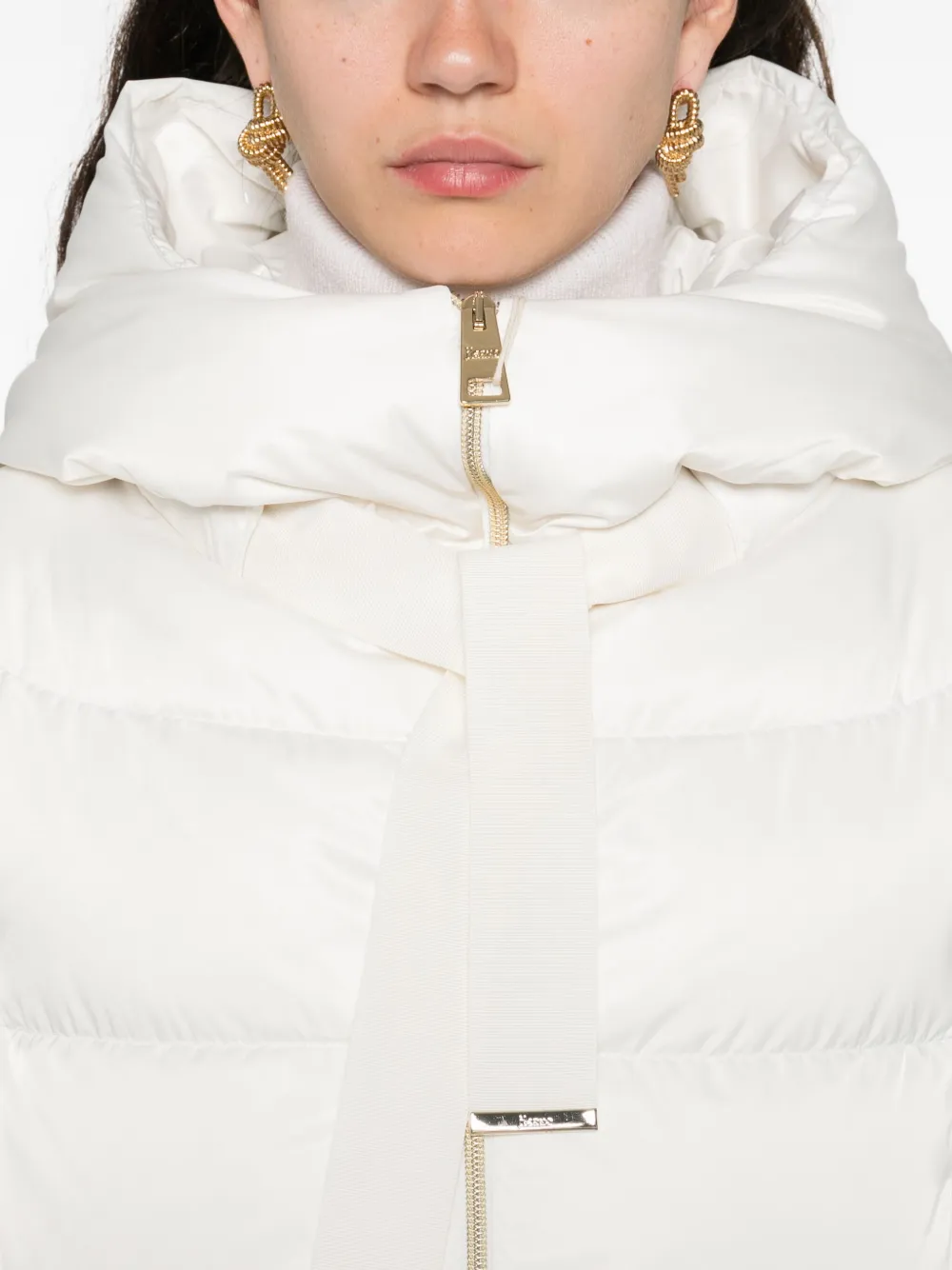 Herno Long Quilted Jacket With High Neck And Hood In White