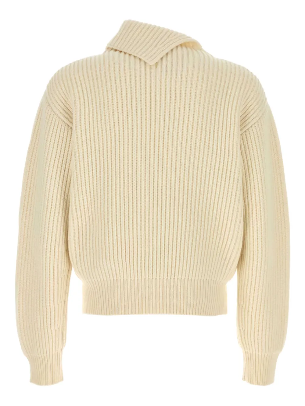 Jil Sander Asymmetric Collar Cropped Sweater With Long Sleeves In Neutral